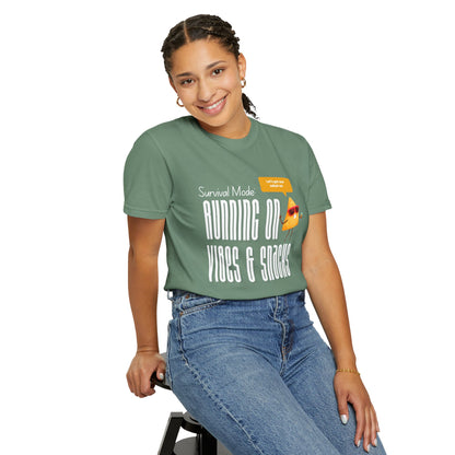 Survival Mode: Running on Vibes & Snacks Unisex T-Shirt