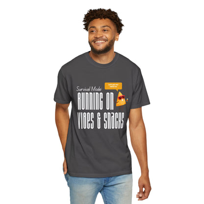 Survival Mode: Running on Vibes & Snacks Unisex T-Shirt